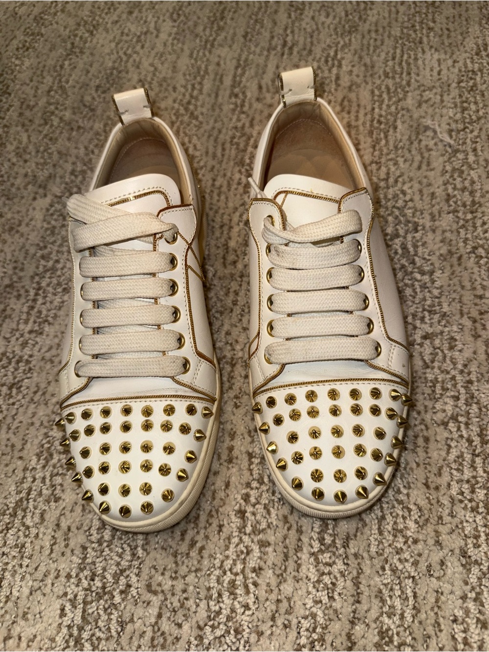Christian Louboutin White Leather Sneakers with Gold Studs